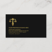 Carte De Visite Étalons D'Or Élégants De L'Avocat De Justice (Dos)