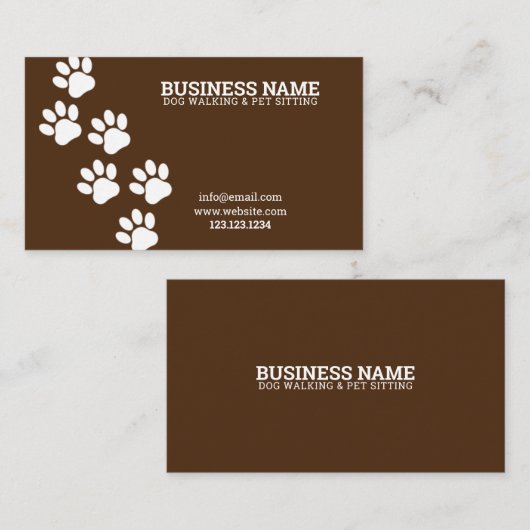 Carte De Visite Étapes Empreintes de pattes blanches et Brown uniq (Devant / Derrière)