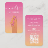 Carte De Visite Été Hot rose Glam Nail Artiste QR Code Feminine (Devant / Derrière)