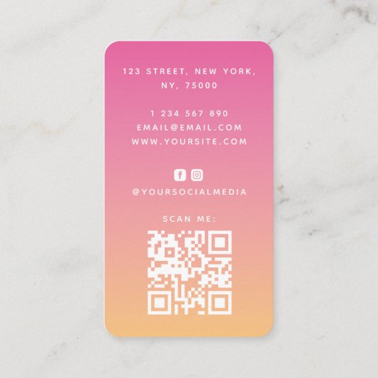 Carte De Visite Été Hot rose Glam Nail Artiste QR Code Feminine (Dos)