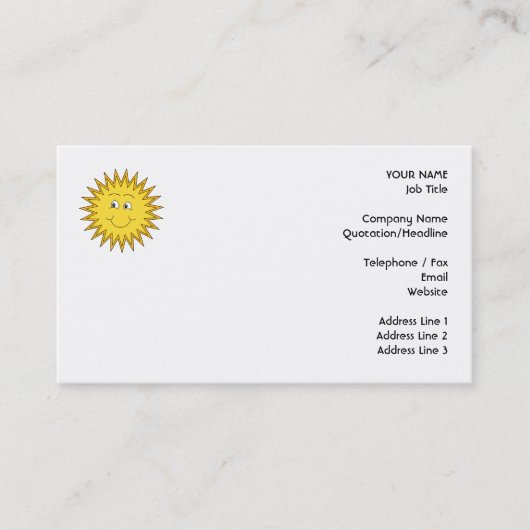 Carte De Visite Été jaune Sun avec un visage heureux (Devant)