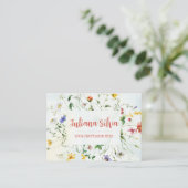Carte De Visite Été vert et blanc de fleurs rustiques avec QR (Debout devant)