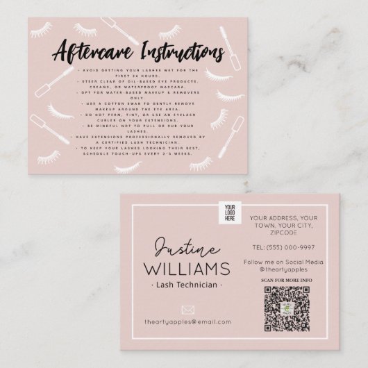 Carte De Visite Étendues Eyelash Rose et Black Lashes (Devant / Derrière)