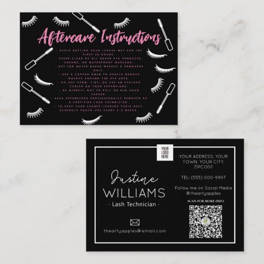 Carte De Visite Étendues Eyelash Rose et Black Lashes (Devant / Derrière)