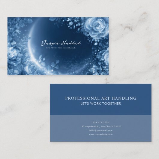Carte De Visite Ethereal Blue Rose Floral Glowing Cosmic Night (Devant / Derrière)
