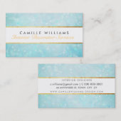 Carte De Visite ETHEREAL BOKEH motif élégant or strip bleu (Devant / Derrière)