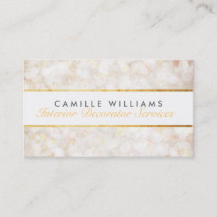 Carte De Visite ETHEREAL BOKEH motif élégant or strip crème