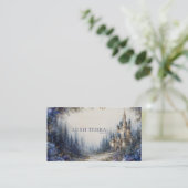 Carte De Visite Ethereal Fairytale Castle Blue Floral Misty Forest (Debout devant)