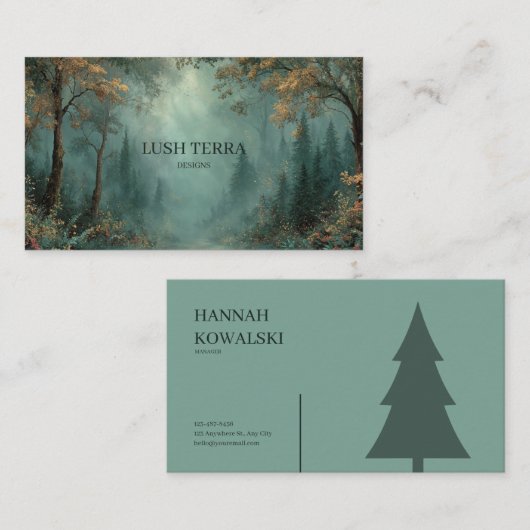 Carte De Visite Ethereal Misty Forest Path Teal Gold Rustic (Devant / Derrière)