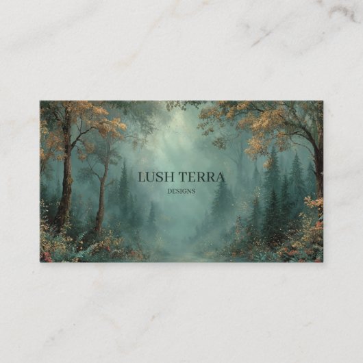 Carte De Visite Ethereal Misty Forest Path Teal Gold Rustic (Devant)