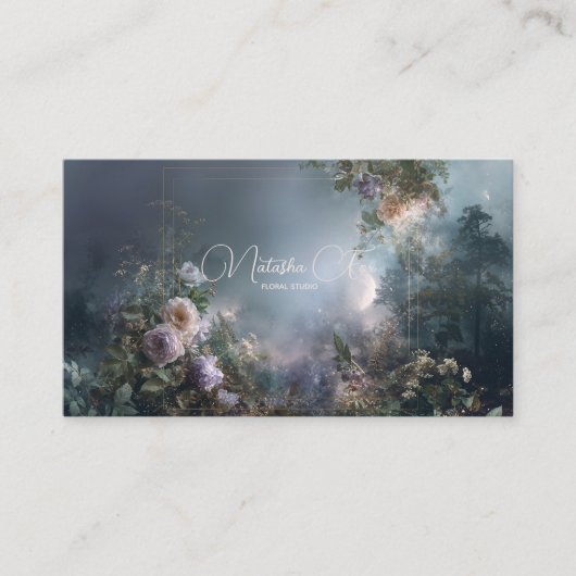 Carte De Visite Ethereal Misty Forest Rose Floral Gold Frame (Devant)