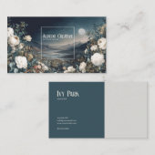 Carte De Visite Ethereal White Rose Floral and Full Moon Night  (Devant / Derrière)