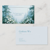 Carte De Visite Ethereal White Rose Floral and Misty Pine Forest (Devant / Derrière)