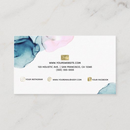 Carte De Visite Éthérée Turquoise et rose Inky Glamor Élégance mod (Dos)