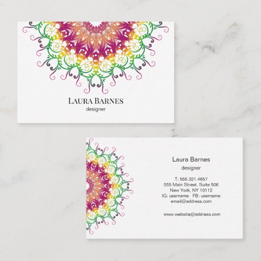Carte De Visite Ethnic floral mandala. (Devant / Derrière)