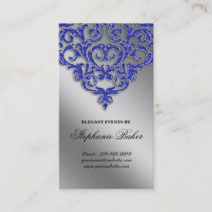 Carte De Visite Étincelle argentée bleue de damassé d'organisat