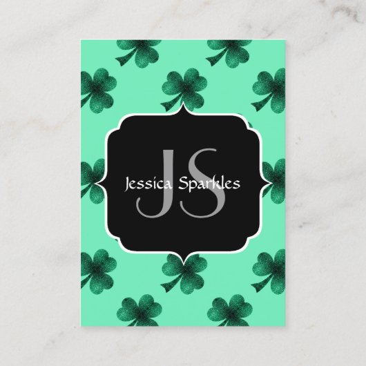 Carte De Visite Étincelles vertes Shamrock Saint Patrick' Day Mono (Dos)