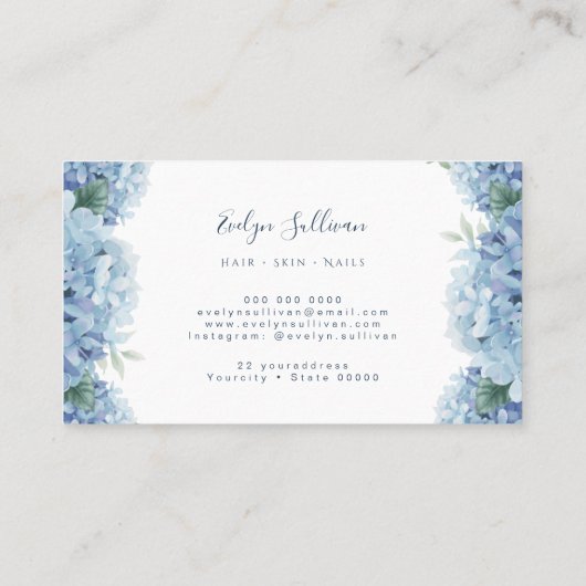 Carte de visite étiquette bleu hydrangea (Dos)