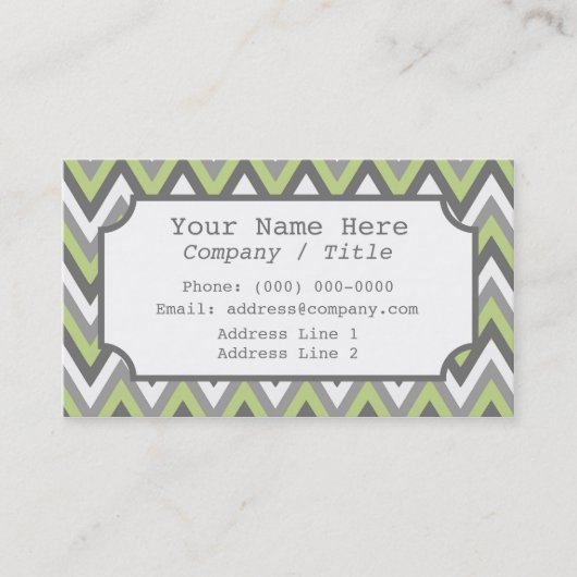 Carte de visite Étiquette Green Grey Chevron (Devant)