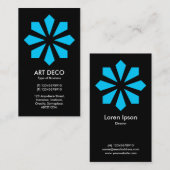 Carte De Visite Etoile à fleurs Art déco bleu - Noir (Devant / Derrière)