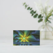 Carte De Visite Etoile Abstraite, Bleu brillant Vert Or Fractal Ar (Debout devant)