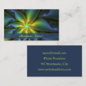 Carte De Visite Etoile Abstraite, Bleu brillant Vert Or Fractal Ar (Devant / Derrière)