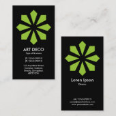 Carte De Visite Etoile de Fleur Art Déco Vert - Noir (Devant / Derrière)