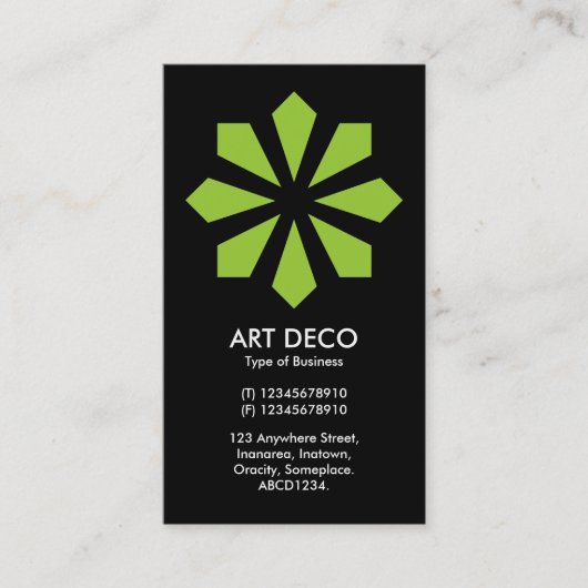 Carte De Visite Etoile de Fleur Art Déco Vert - Noir (Devant)