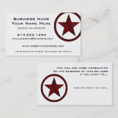 Carte De Visite Étoile de pays/carte de visite occidentaux rouge 2 (Devant / Derrière)