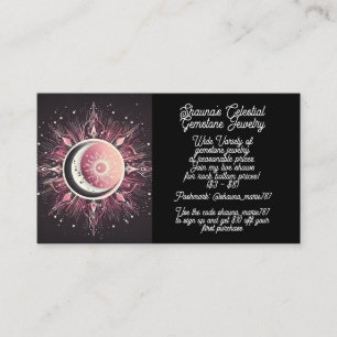 Carte De Visite Étoiles céleste de la lune de soleil noir rose bla