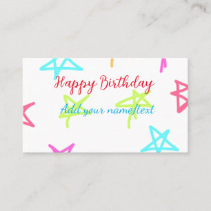 Carte De Visite Etoiles colorées heureux anniversaire ajouter nom