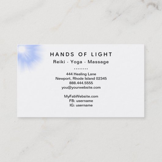 Carte De Visite Étoiles curatives de lumière de Reiki de mains (Dos)
