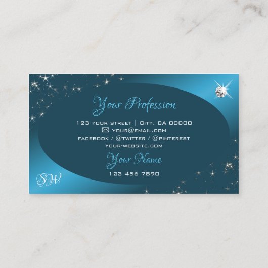 Carte De Visite Étoiles de Parties scintillant de dégradé Turquois (Dos)