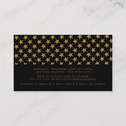 Carte De Visite Etoiles de Parties scintillant d'or, Baby shower T (Dos)
