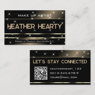 Carte De Visite Étoiles de Parties scintillant en or noir QR Code