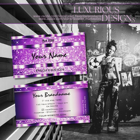 Carte De Visite Étoiles de Parties scintillant flamboyante violet 