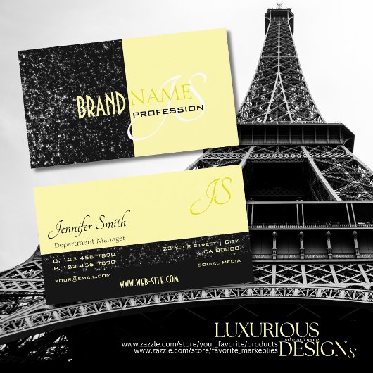 Carte De Visite Étoiles de Parties scintillant jaune clair et noir