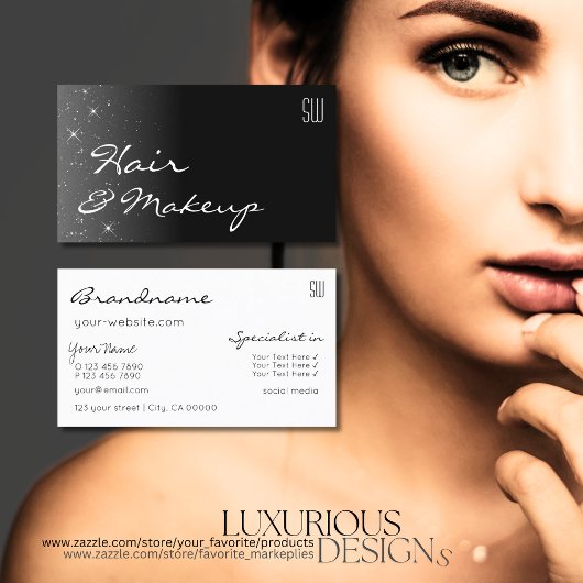 Carte De Visite Étoiles de Parties scintillant noir et blanc avec