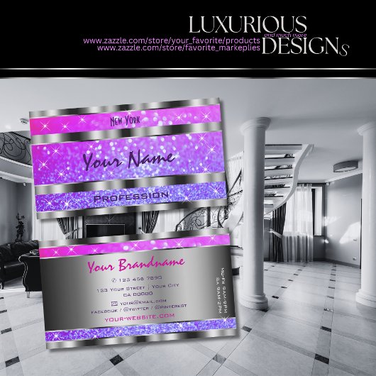 Carte De Visite Etoiles de Parties scintillant rose violet ornate