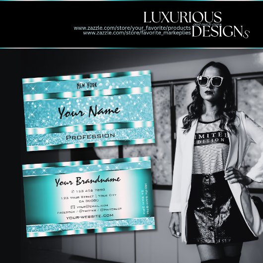 Carte De Visite Etoiles de Parties scintillant Turquoise de prise