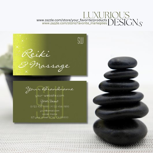 Carte De Visite Étoiles de Parties scintillant vert jaune et olive