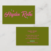 Carte De Visite Étoiles de typographie rétro vert olive rose (Devant / Derrière)