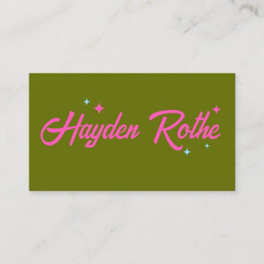 Carte De Visite Étoiles de typographie rétro vert olive rose (Devant)