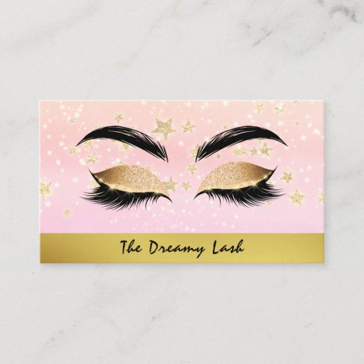 Carte De Visite *~* Étoiles d'or PINK Lashes Brows Extensions Chic (Devant)