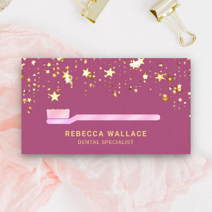 Carte De Visite Étoiles dorées Confettis Brosse à dents rose Denti
