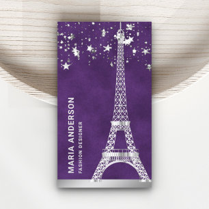 Carte De Visite Étoiles Glam Confettis Argent Métal Tour Eiffel Pa