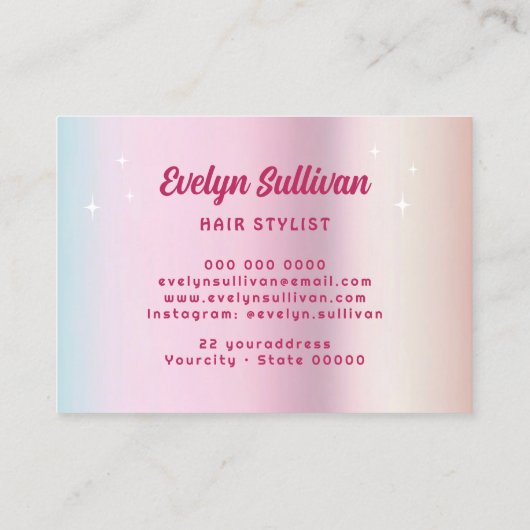 Carte De Visite Etoiles rétro script fausse feuille pastel cheveux (Dos)