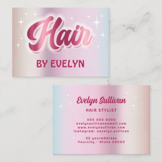 Carte De Visite Etoiles rétro script fausse feuille pastel cheveux (Devant / Derrière)