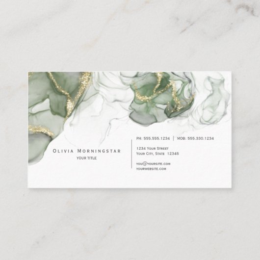 Carte De Visite Étonnant Sage Vert Or Accent Encre D'Alcool (Dos)