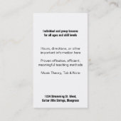 Carte De Visite Étude pour jouer - des leçons de musique de (Dos)